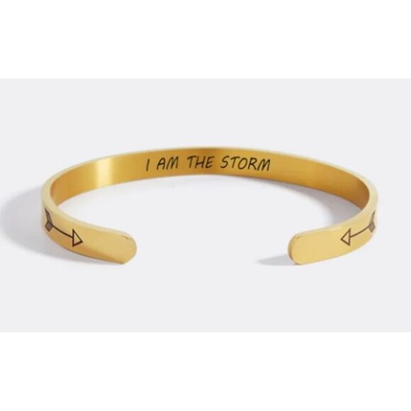 RETAIL $80 Mint & Lilly I AM THE STORM Gold open cuff bracelet*GIFT pouch - Picture 1 of 3